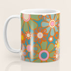 Retro Garden Flowers Vintage 60s 70s Aesthetic Floral Pattern on Blue Coffee Mug Gallery Image 3
