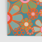 Retro Garden Flowers Vintage 60s 70s Aesthetic Floral Pattern on Blue Poster Gallery Image 3