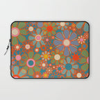 Retro Garden Flowers Vintage 60s 70s Aesthetic Floral Pattern on Blue Laptop Sleeve Gallery Image 1