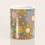 Retro Garden Flowers Vintage 60s 70s Aesthetic Floral Pattern on Blue Coffee Mug Gallery Image 4