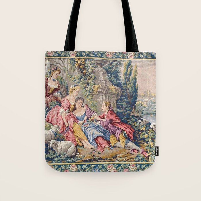 Antique Aubusson French Tapestry Romantic Garden Tote Bag Gallery Image 1