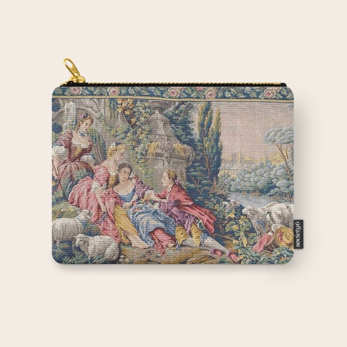 Antique Aubusson French Tapestry Romantic Garden Carry All Pouch Gallery Image 1