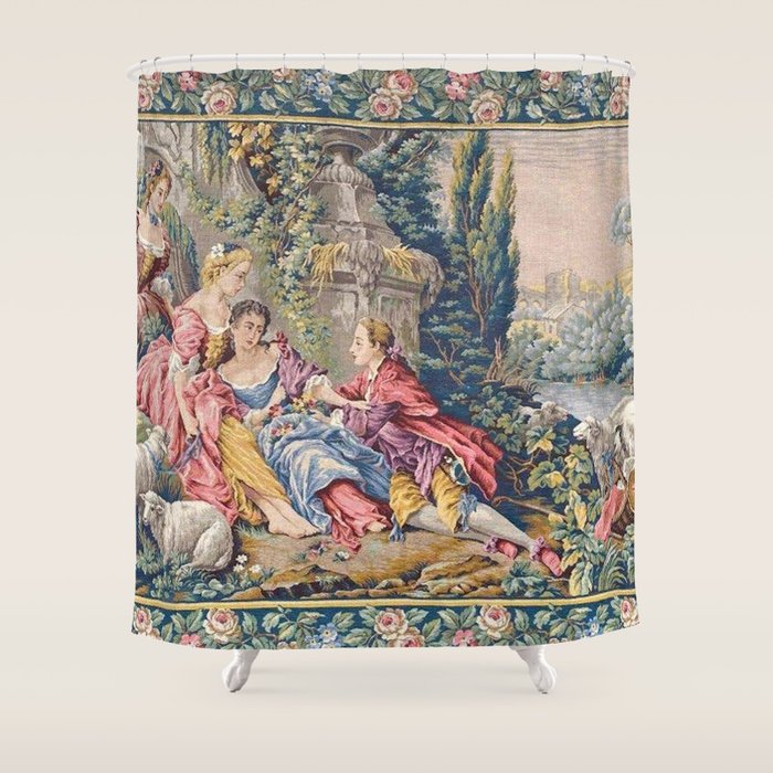 Antique Aubusson French Tapestry Romantic Garden Shower Curtain Gallery Image 1
