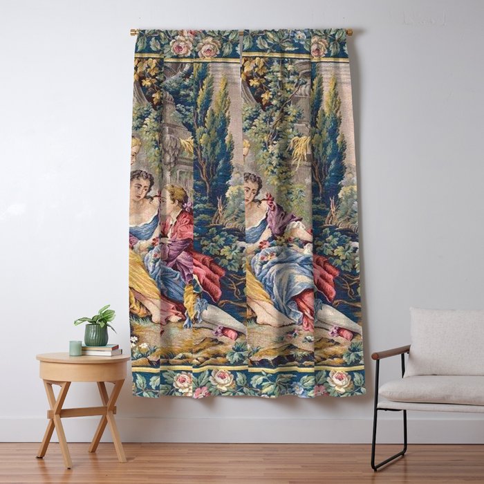 Antique Aubusson French Tapestry Romantic Garden Window Curtain Gallery Image 1