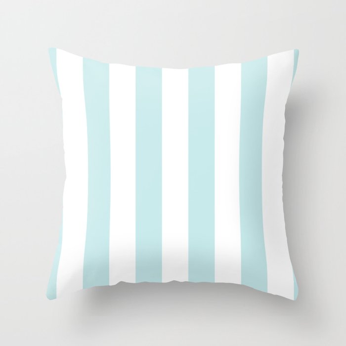 Duck Egg Pale Aqua Blue and White Wide Vertical Cabana Tent Stripe Throw Pillow Gallery Image 1