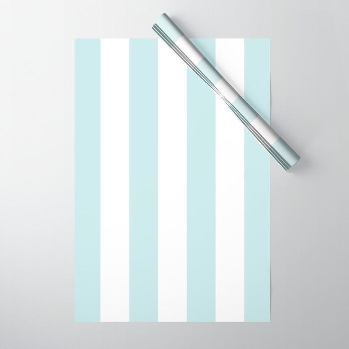 Duck Egg Pale Aqua Blue and White Wide Vertical Cabana Tent Stripe Wrapping Paper Gallery Image 1