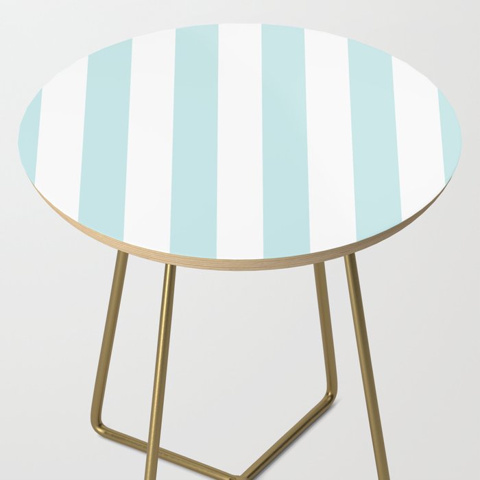 Duck Egg Pale Aqua Blue and White Wide Vertical Cabana Tent Stripe Side Table Gallery Image 2