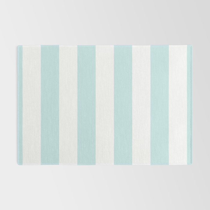 Duck Egg Pale Aqua Blue and White Wide Vertical Cabana Tent Stripe Rug Gallery Image 2