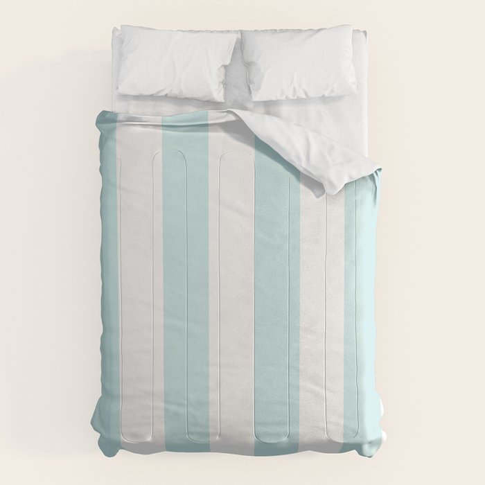 Duck Egg Pale Aqua Blue and White Wide Vertical Cabana Tent Stripe Comforter Gallery Image 6