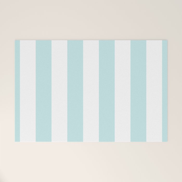 Duck Egg Pale Aqua Blue and White Wide Vertical Cabana Tent Stripe Welcome Mat Gallery Image 1