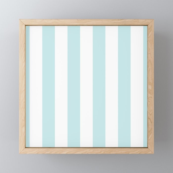 Duck Egg Pale Aqua Blue and White Wide Vertical Cabana Tent Stripe Mini Art Print Gallery Image 1