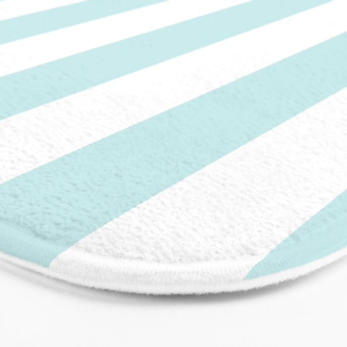 Duck Egg Pale Aqua Blue and White Wide Vertical Cabana Tent Stripe Bath Mat Gallery Image 3