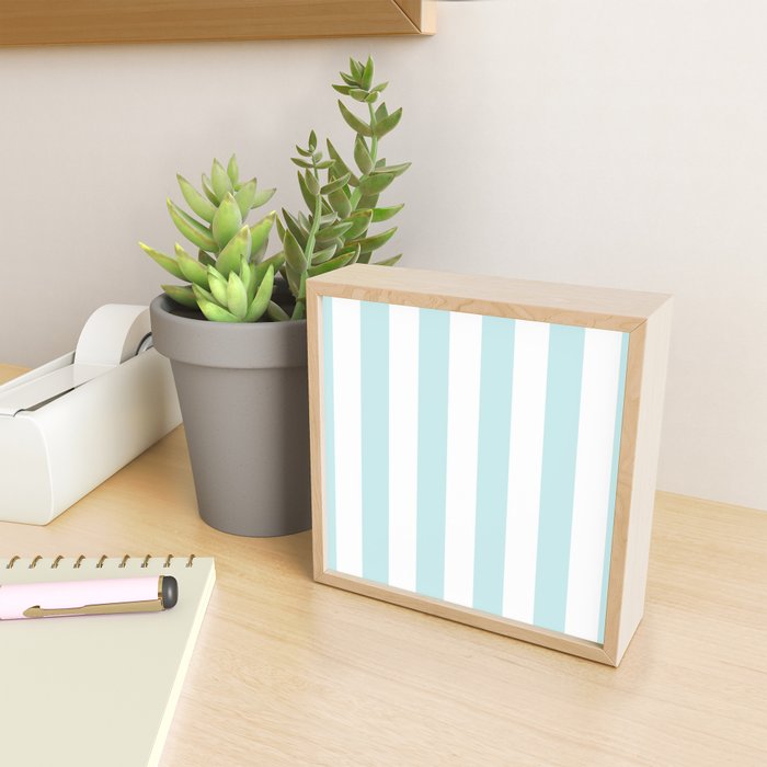 Duck Egg Pale Aqua Blue and White Wide Vertical Cabana Tent Stripe Mini Art Print Gallery Image 2