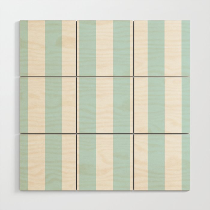 Duck Egg Pale Aqua Blue and White Wide Vertical Cabana Tent Stripe Wood Wall Art Gallery Image 1
