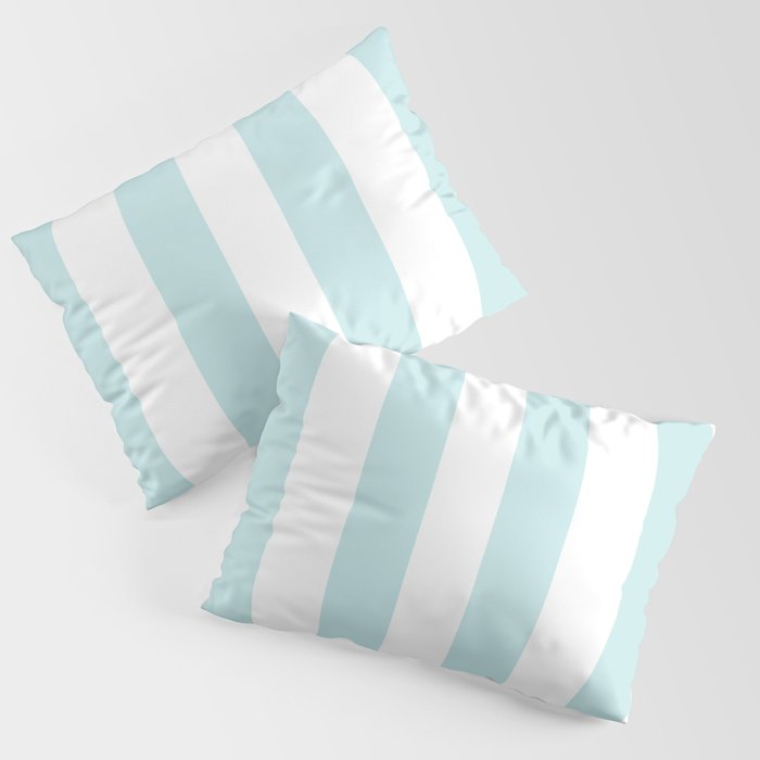 Duck Egg Pale Aqua Blue and White Wide Vertical Cabana Tent Stripe Pillow Sham Gallery Image 1