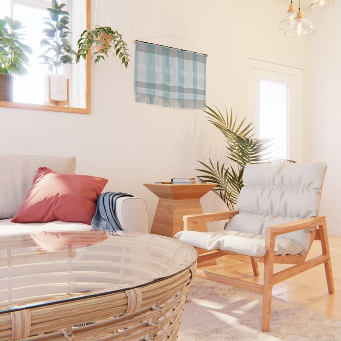 Duck Egg Pale Aqua Blue and White Wide Vertical Cabana Tent Stripe Wall Hanging Gallery Image 2