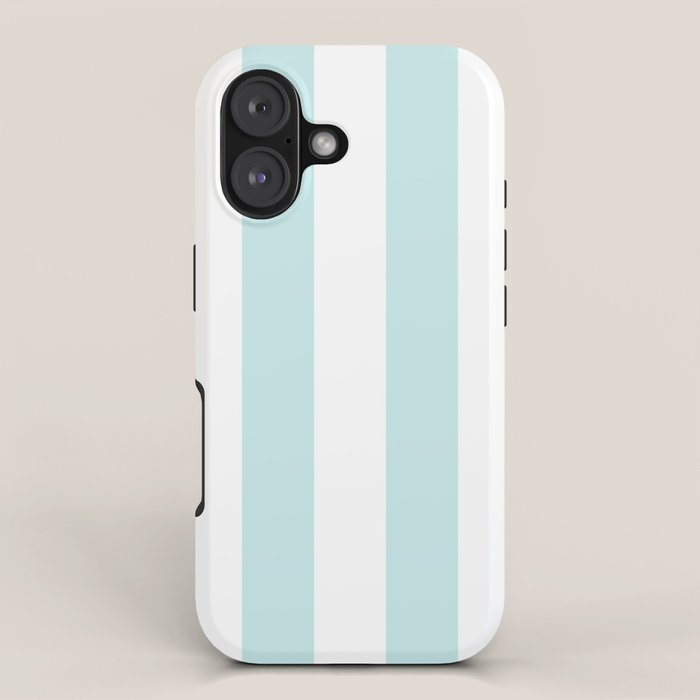 Duck Egg Pale Aqua Blue and White Wide Vertical Cabana Tent Stripe iPhone Case Gallery Image 1