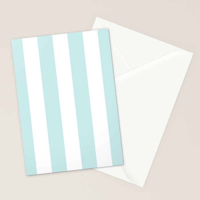 Duck Egg Pale Aqua Blue and White Wide Vertical Cabana Tent Stripe Stationery Card Gallery Image 2