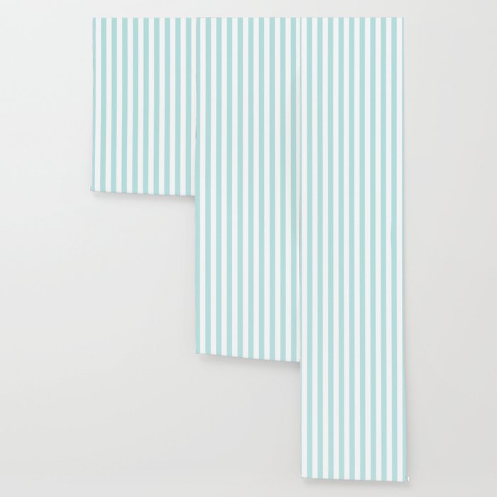 Duck Egg Pale Aqua Blue and White Wide Vertical Cabana Tent Stripe Wallpaper Gallery Image 3