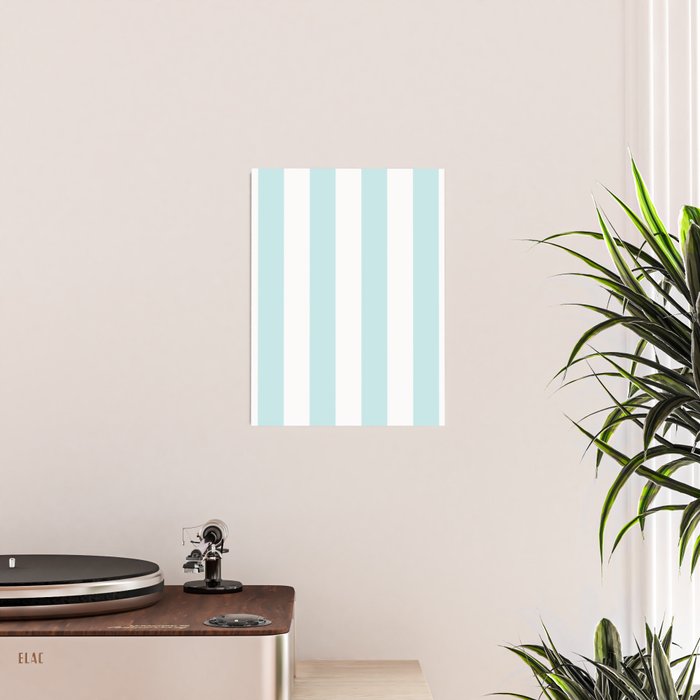 Duck Egg Pale Aqua Blue and White Wide Vertical Cabana Tent Stripe Poster Gallery Image 2