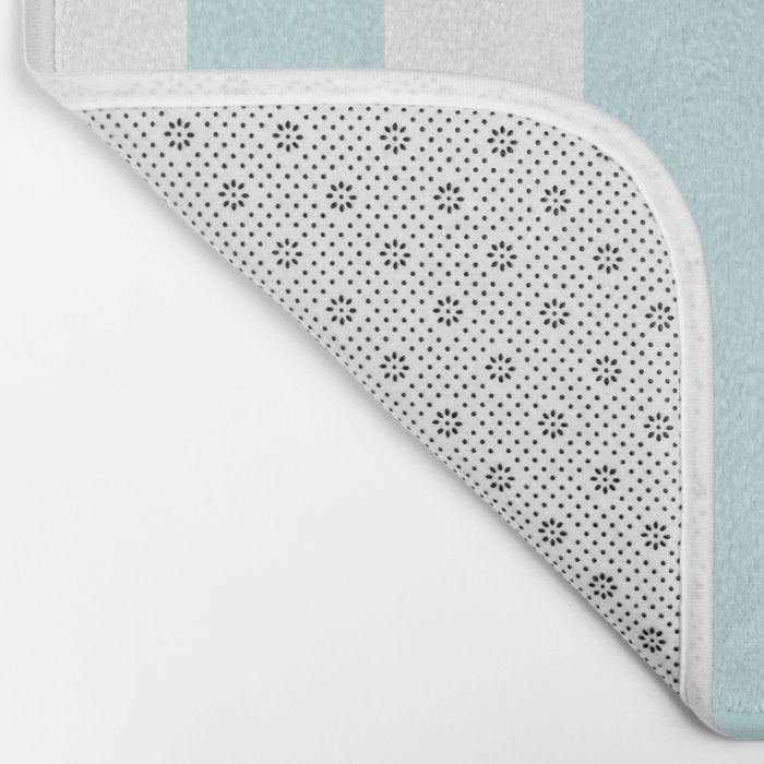 Duck Egg Pale Aqua Blue and White Wide Vertical Cabana Tent Stripe Bath Mat Gallery Image 2