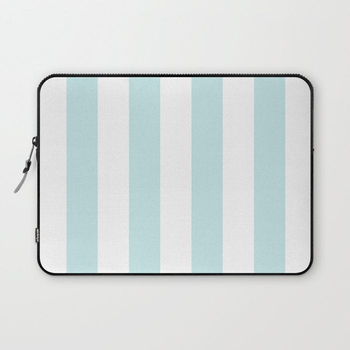 Duck Egg Pale Aqua Blue and White Wide Vertical Cabana Tent Stripe Laptop Sleeve Gallery Image 1