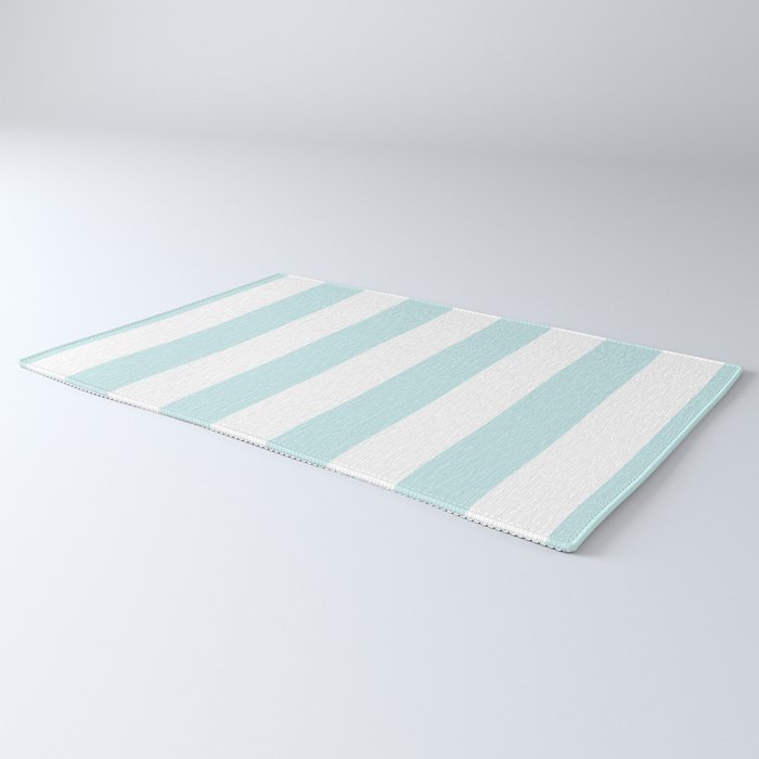 Duck Egg Pale Aqua Blue and White Wide Vertical Cabana Tent Stripe Rug Gallery Image 3