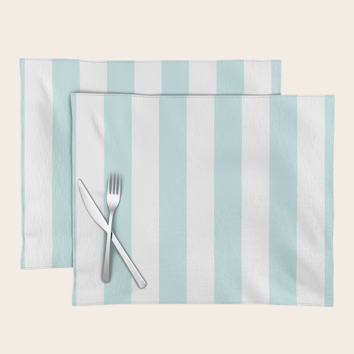 Duck Egg Pale Aqua Blue and White Wide Vertical Cabana Tent Stripe Placemat Gallery Image 1
