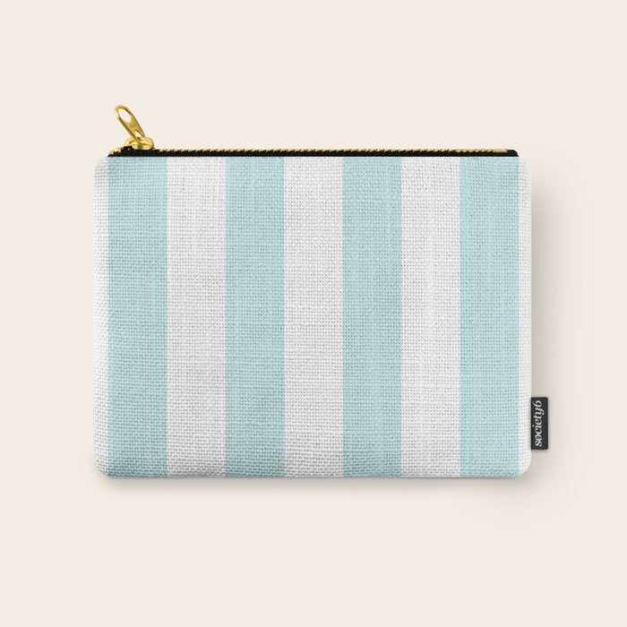 Duck Egg Pale Aqua Blue and White Wide Vertical Cabana Tent Stripe Carry All Pouch Gallery Image 1
