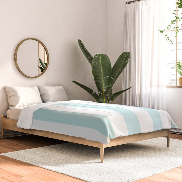 Duck Egg Pale Aqua Blue and White Wide Vertical Cabana Tent Stripe Comforter Gallery Image 2