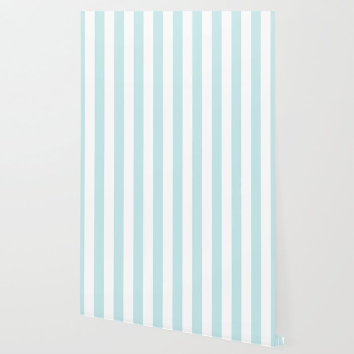 Duck Egg Pale Aqua Blue and White Wide Vertical Cabana Tent Stripe Wallpaper Gallery Image 2