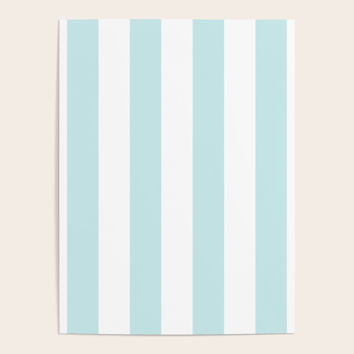 Duck Egg Pale Aqua Blue and White Wide Vertical Cabana Tent Stripe Poster Gallery Image 4