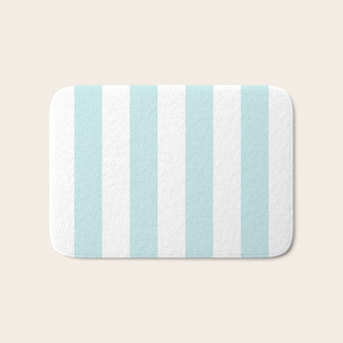 Duck Egg Pale Aqua Blue and White Wide Vertical Cabana Tent Stripe Bath Mat Gallery Image 1