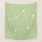 Libra Zodiac Star Constellation Line Art Soft Green Wall Tapestry Gallery Image 4