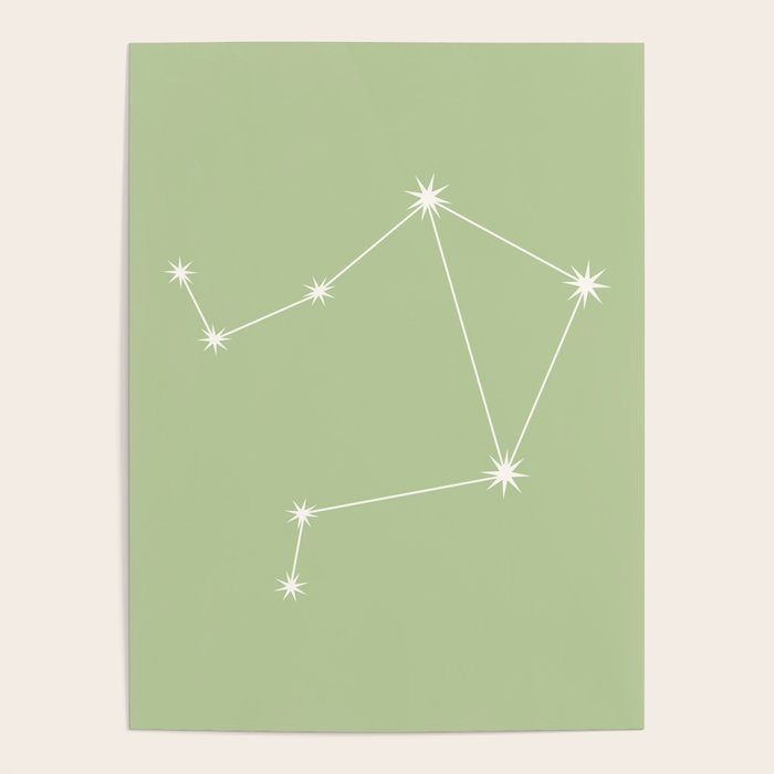 Libra Zodiac Star Constellation Line Art Soft Green Poster Gallery Image 1