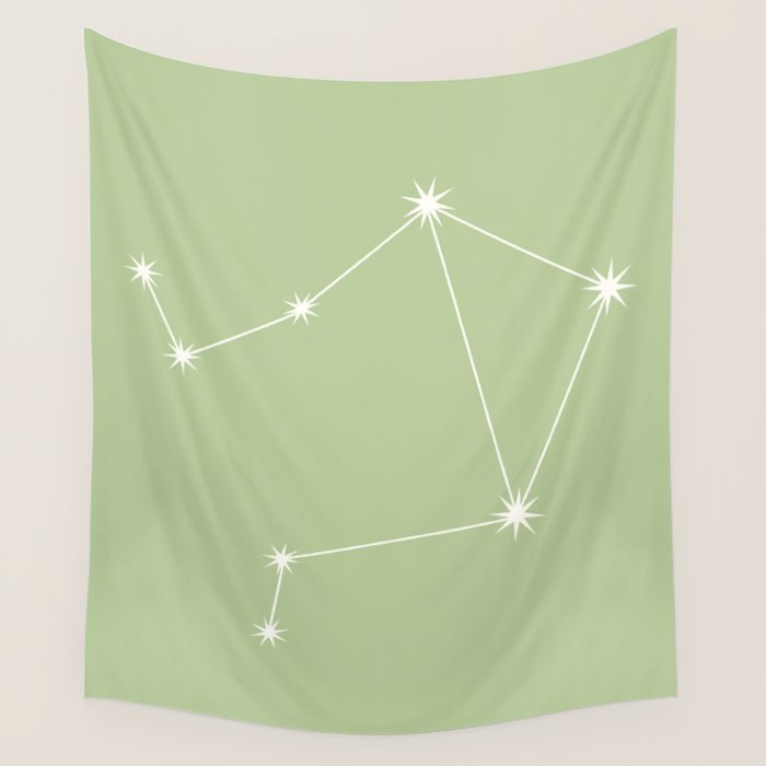 Libra Zodiac Star Constellation Line Art Soft Green Wall Tapestry Gallery Image 1