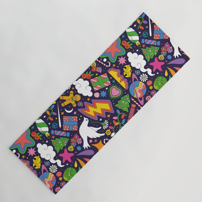 60s 70s psychedelic Modern Christmas Confetti Pattern Yoga Mat Gallery Image 1