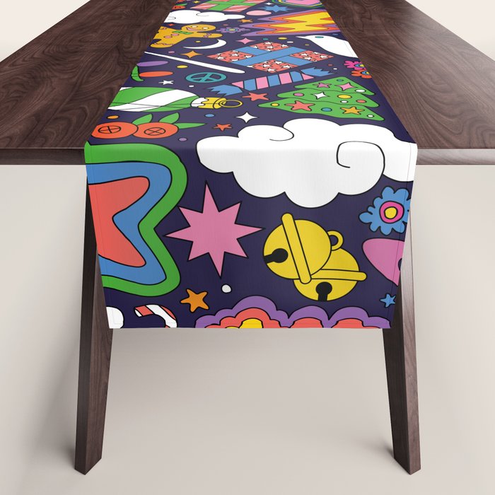60s 70s psychedelic Modern Christmas Confetti Pattern Table Runner Gallery Image 1