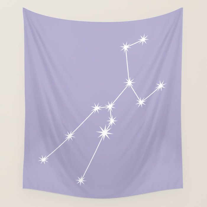 Taurus Zodiac Star Constellation Line Art Pastel Lavender Wall Tapestry Gallery Image 4