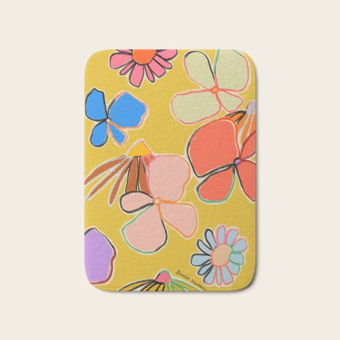 VINTAGE GARDEN YELLOW Bath Mat Gallery Image 1