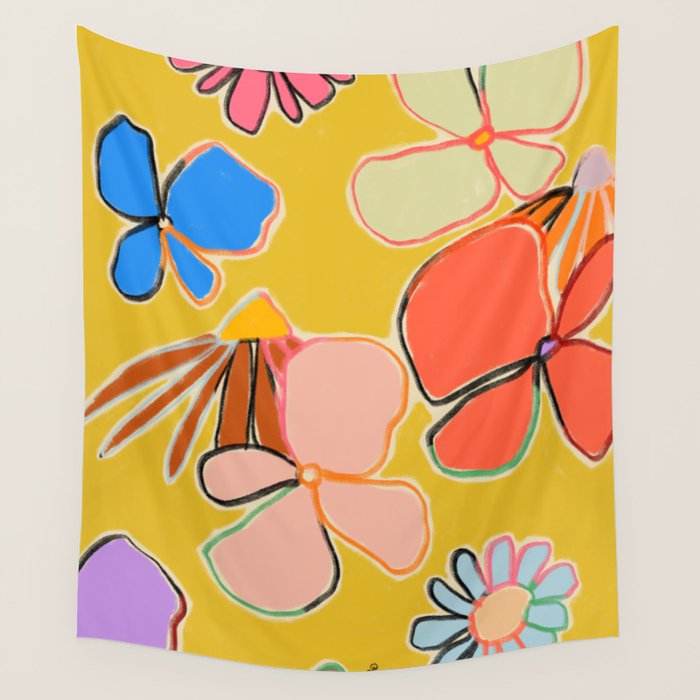 VINTAGE GARDEN YELLOW Wall Tapestry Gallery Image 1