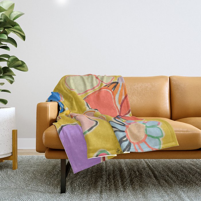 VINTAGE GARDEN YELLOW Throw Blanket Gallery Image 1