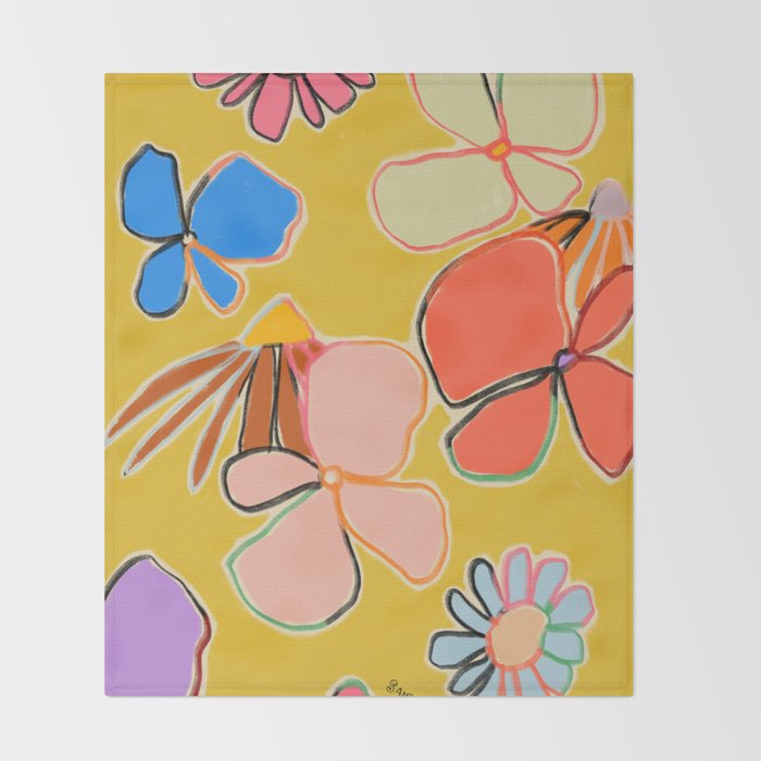 VINTAGE GARDEN YELLOW Throw Blanket Gallery Image 2