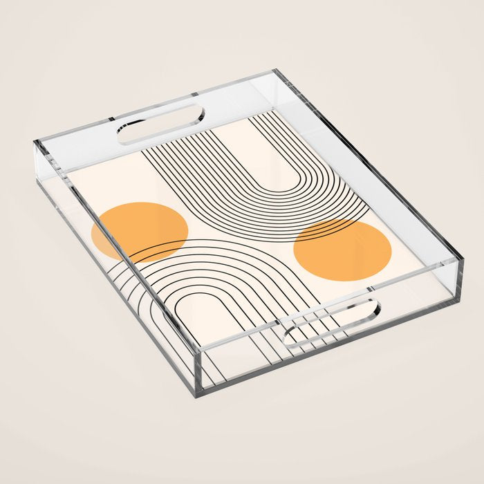 Mid Century Modern Geometric 70 (Rainbow and Sun Abstraction) Acrylic Tray Gallery Image 1