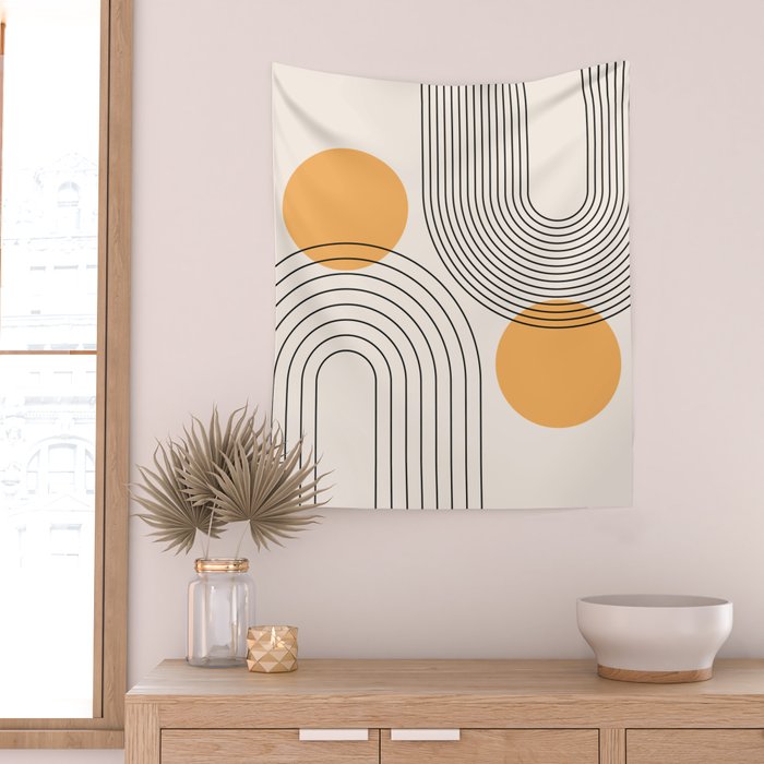 Mid Century Modern Geometric 70 (Rainbow and Sun Abstraction) Wall Tapestry Gallery Image 2