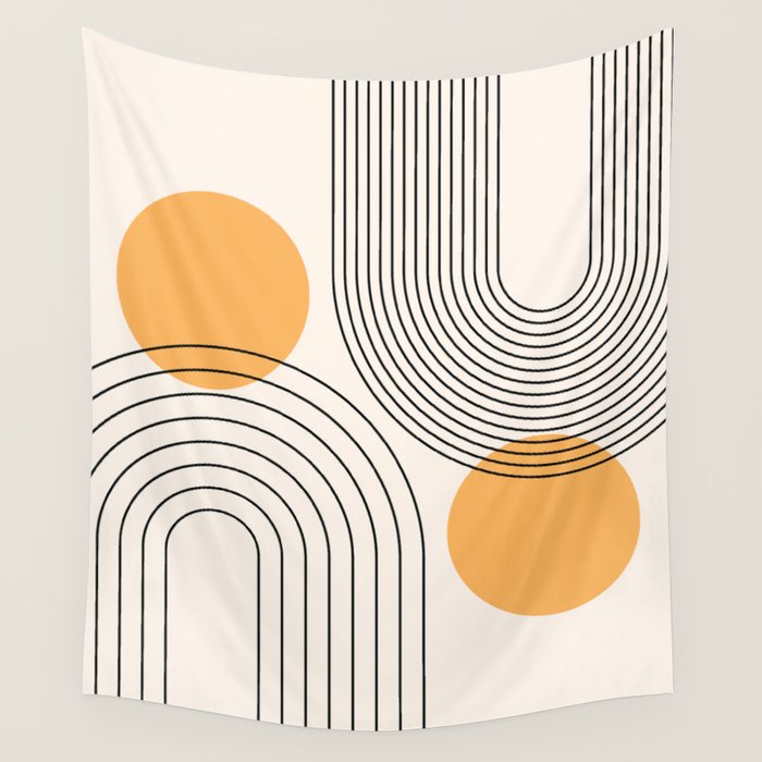 Mid Century Modern Geometric 70 (Rainbow and Sun Abstraction) Wall Tapestry Gallery Image 4