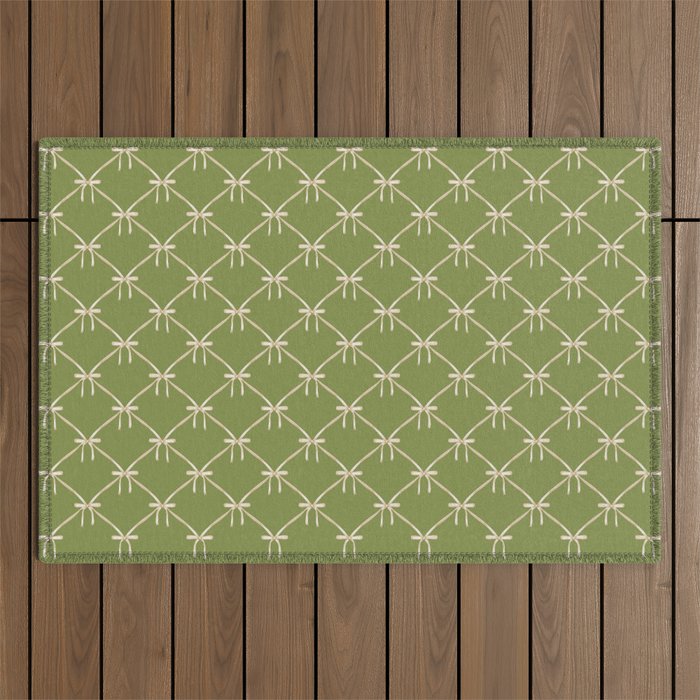 Bows & Ribbons Pattern XXIII Olive Green Outdoor Rug Gallery Image 1