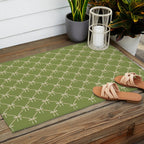 Bows & Ribbons Pattern XXIII Olive Green Outdoor Rug Gallery Image 2