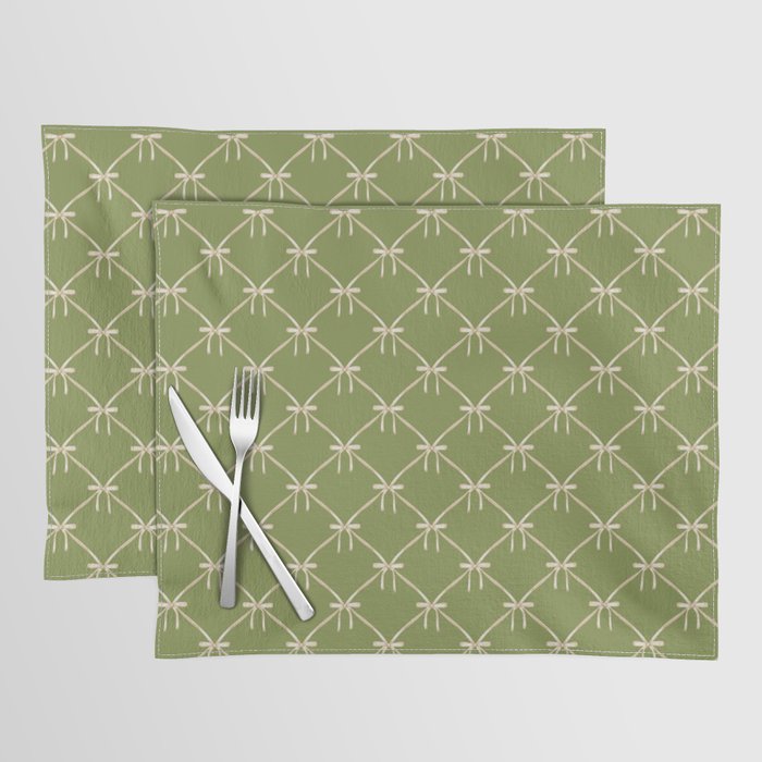 Bows & Ribbons Pattern XXIII Olive Green Placemat Gallery Image 1