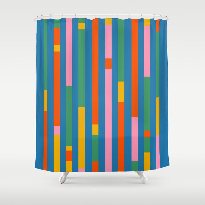 Modular Stripes Colorful Modern Minimalist Pop Abstract Shower Curtain Gallery Image 1